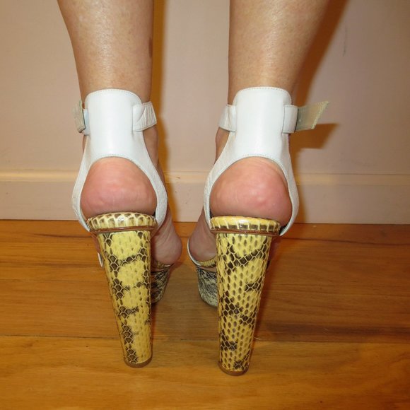 MALENE BIRGER Portugal, White Strap Snakeskin Platform Heels - Picture 5 of 10